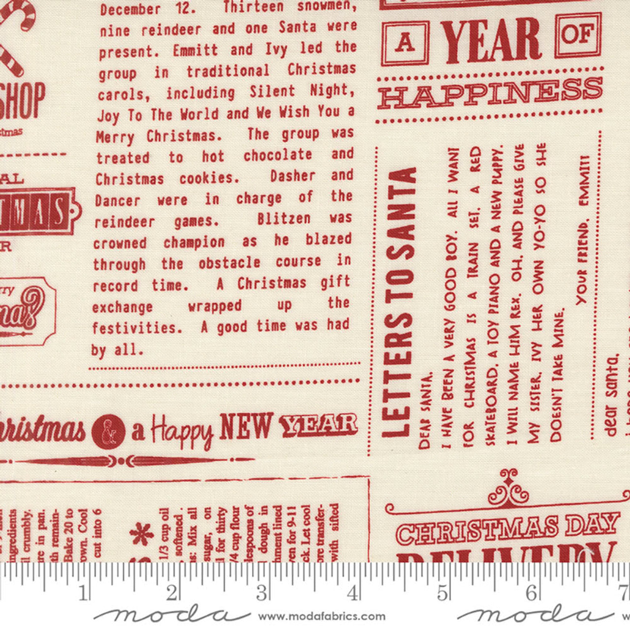 5 YARD CUT Emmitt and Ivy In the News Red by Sweetwater for Moda 55690 21