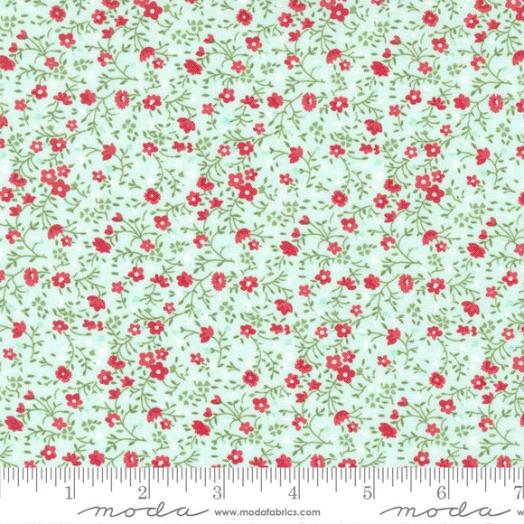5 YARD CUT Lighthearted Aqua Red Mini Floral by Camille Roskelley for Moda 55297 14