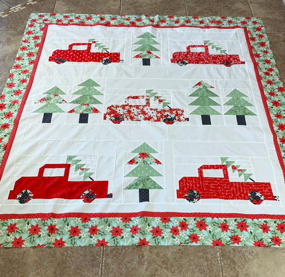 Vintage Christmas Kit - Little Tree Fabric/red trucks (Pattern not included)
