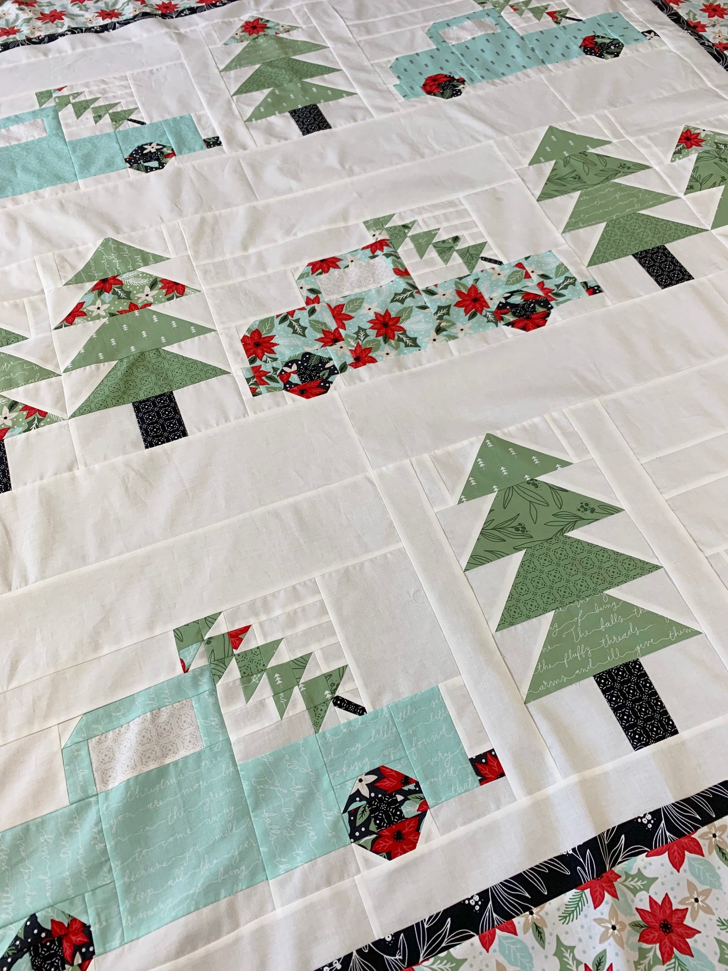 Vintage Christmas Kit - Little Tree Fabric/Aqua trucks (Pattern not included)